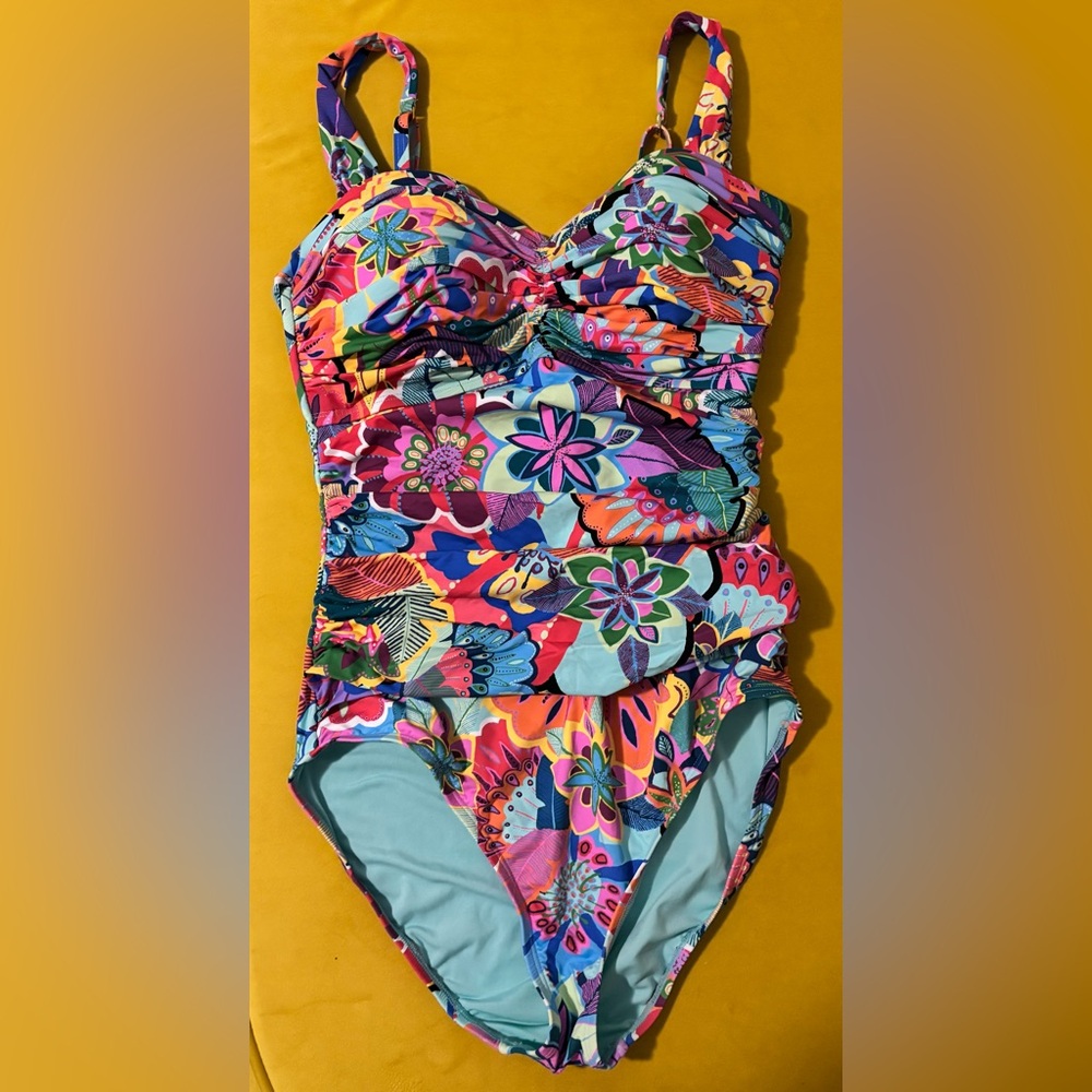 Bleu | Rod Beattie One-Piece Swimsuit Tropical Print | Size 10 | Tummy Control